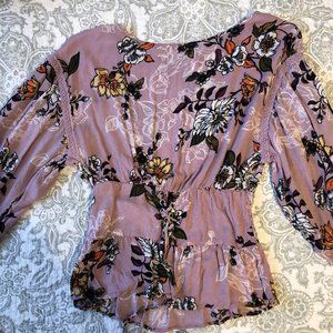 Purple floral blouse with cute corset